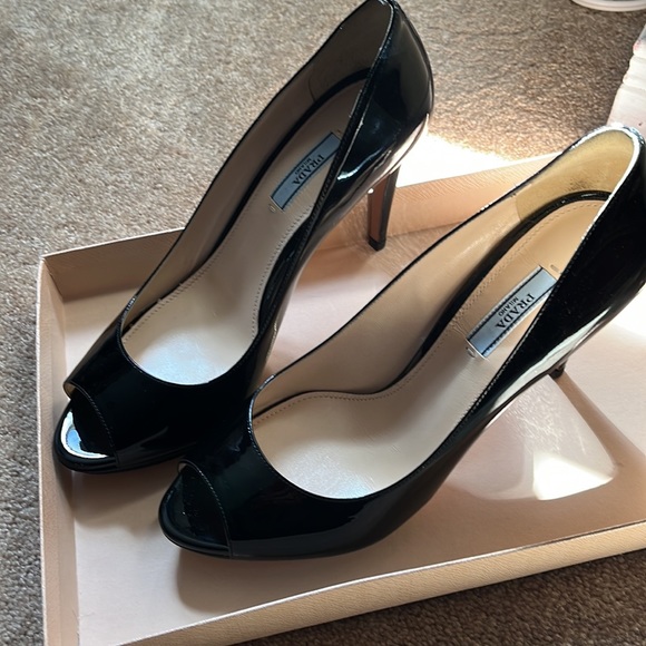 Prada classic black peep toe pumps